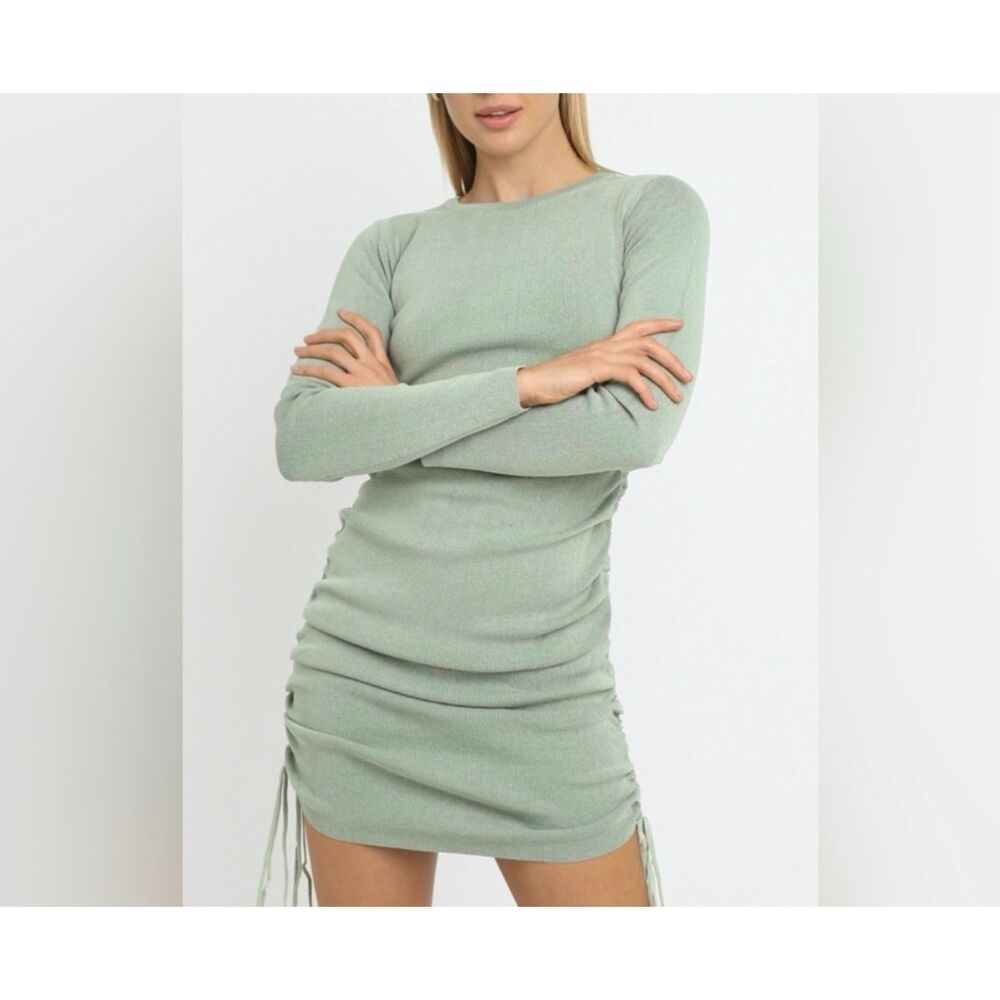 REVOLVE/Lioness Military Mind's Long Sleeve Ruched Knit Mini Bodycon Dress